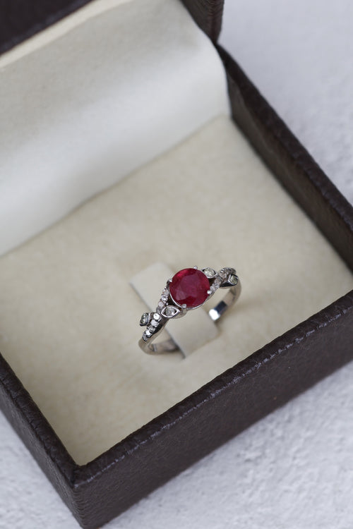 Ruby - Diamond Natural Stone 925 Sterling Silver Ring