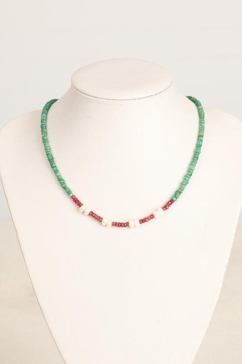 Yakut – Zümrüt – İnci Gümüş Kapama Özel Tasarım Doğal Taş Kolye