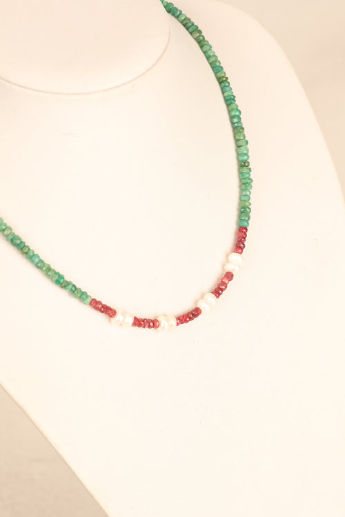 Yakut – Zümrüt – İnci Gümüş Kapama Özel Tasarım Doğal Taş Kolye