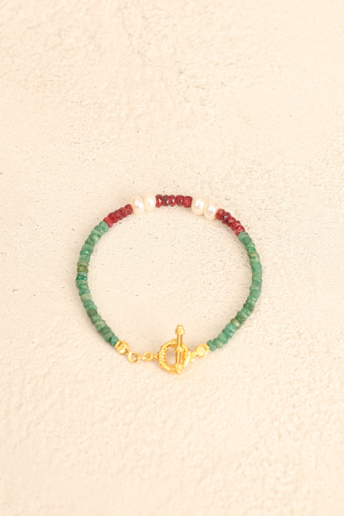 Yakut – Zümrüt – İnci Gümüş Kapama Özel Tasarım Doğal Taş Bileklik