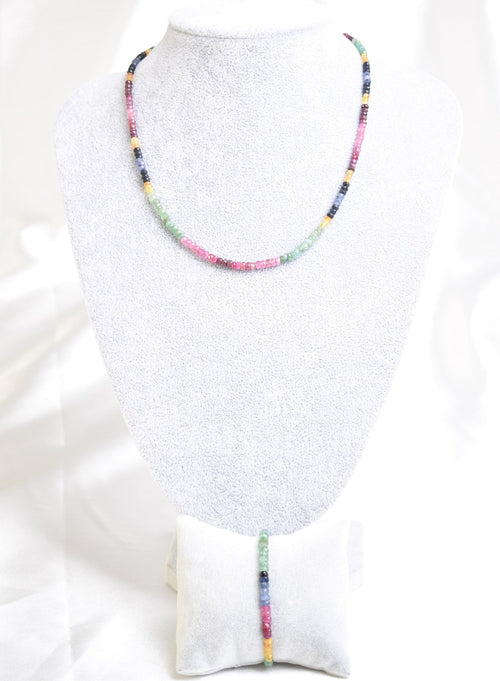 Ruby-Emerald-Sapphire Necklace+Bracelet Set
