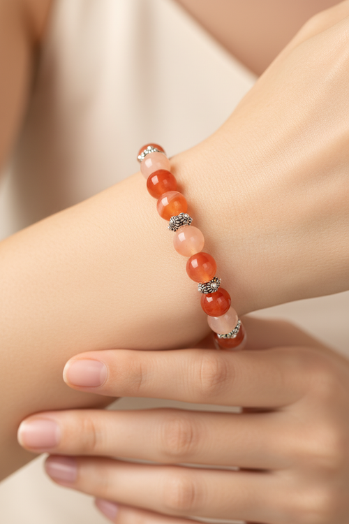 Yemen Akik (10 mm) Doğal Taş Gümüş Aparatlı Bileklik