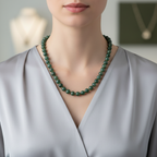 Yeşil Apatit 6 mm Düğümlü Doğal Taş Kolye