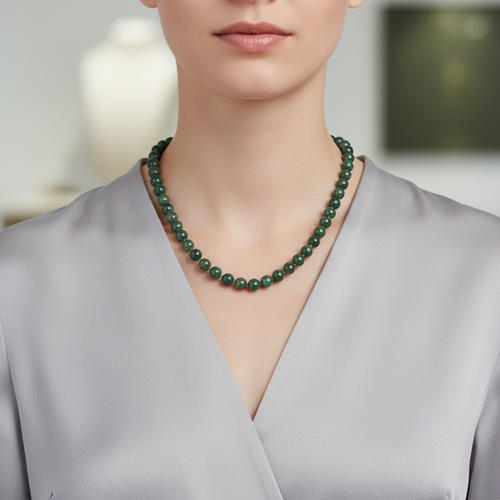 Yeşil Apatit 6 mm Düğümlü Doğal Taş Kolye