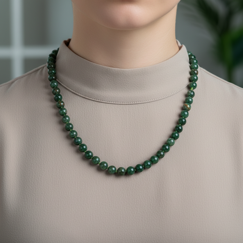 Yeşil Apatit 8 mm Düğümlü Doğal Taş Kolye - Görsel 2 - Safnaturel