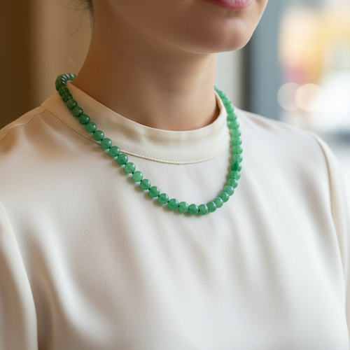 Yeşil Aventurin 8 mm Düğümlü Doğal Taş Kolye