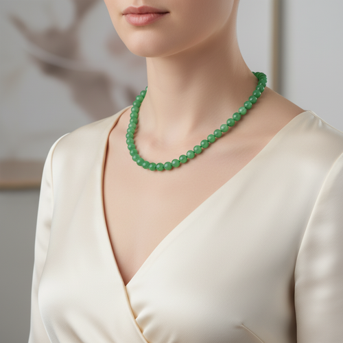 Yeşil Aventurin 8 mm Düğümlü Doğal Taş Kolye