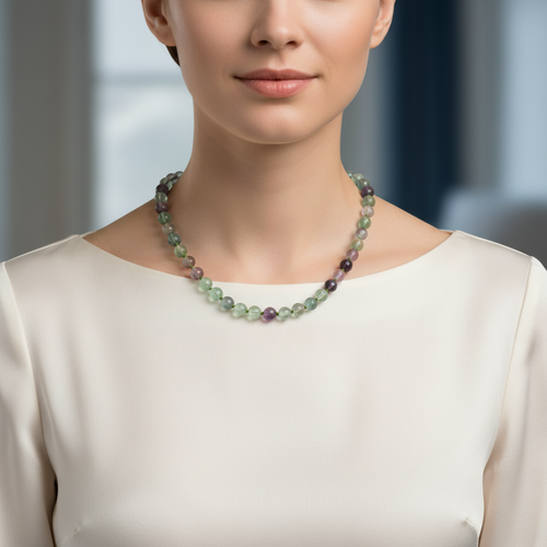 Yeşil Florit 8 mm Düğümlü Doğal Taş Kolye