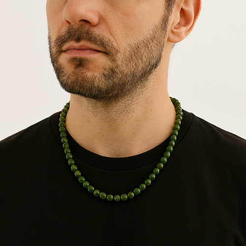 Jade 8 mm Knotted Natural Stone Necklace