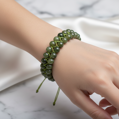 Yeşim (Serpantin) 8mm Çift Sıra Makrome Doğal Taş Bileklik