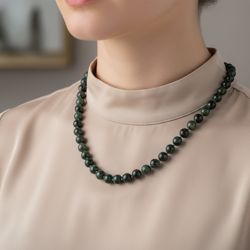 Yosunlu Akik 6 mm Düğümlü Doğal Taş Kolye