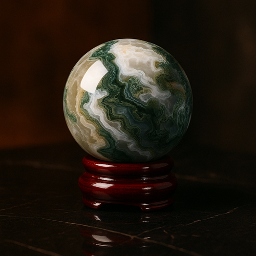 Moss Agate Natural Stone Stand Globe