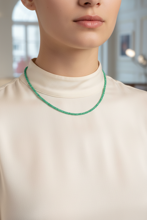 Zümrüt Doğal Taş Kolye 3-4 mm Rondel Kesim