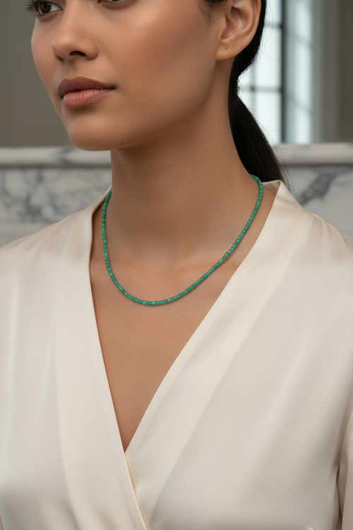 Zümrüt Doğal Taş Kolye 3-4 mm Rondel Kesim