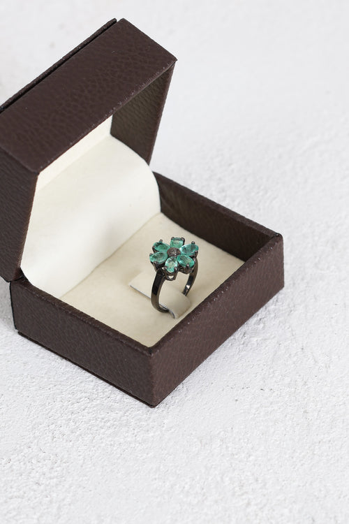 Zümrüt - Pırlantalı Doğal Taş 925 Ayar Gümüş Yüzük