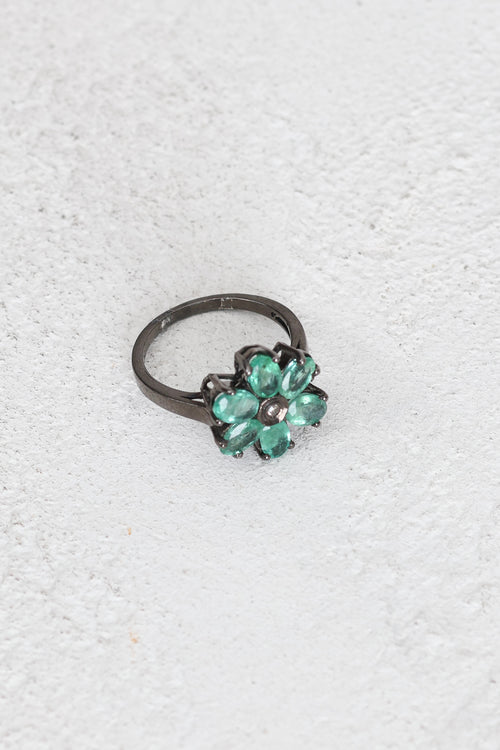 Zümrüt - Pırlantalı Doğal Taş 925 Ayar Gümüş Yüzük