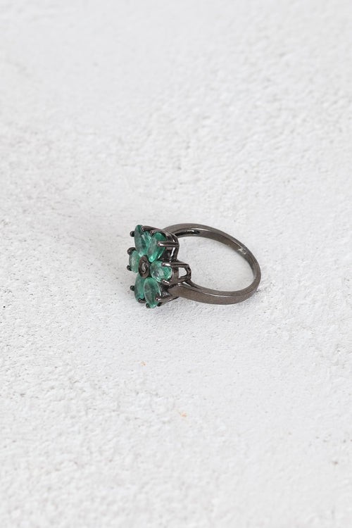 Zümrüt - Pırlantalı Doğal Taş 925 Ayar Gümüş Yüzük