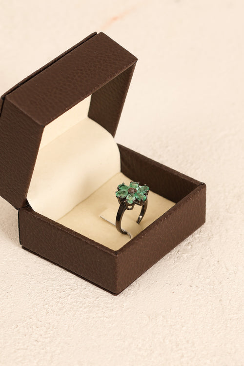 Zümrüt - Pırlantalı Doğal Taş 925 Ayar Gümüş Yüzük