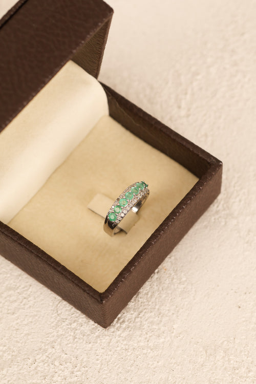 Zümrüt - Pırlantalı Doğal Taş 925 Ayar Gümüş Yüzük