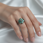 Zümrüt - Pırlantalı Doğal Taş 925 Ayar Gümüş Yüzük