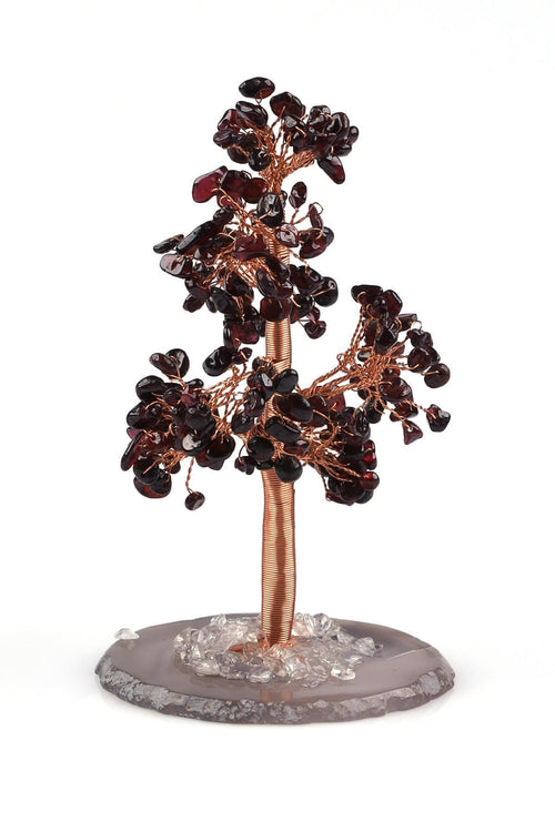 Kristal Kuvars - Garnet-Lal Doğal Taş Tel Sarmalı Tasarım Ağaç