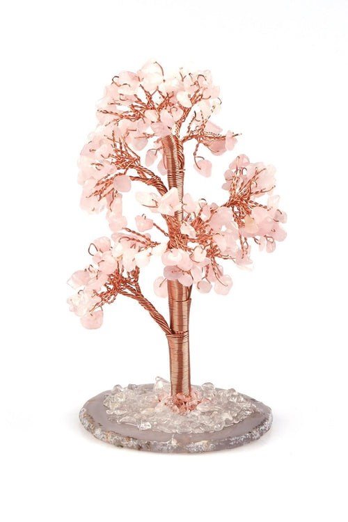 Kristal Kuvars - Pembe Kuvars Doğal Taş Tel Sarmalı Tasarım Ağaç