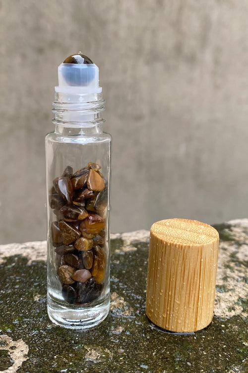 Kaplan Gözü Doğal Taşlı Doldurulabilir Parfüm Şişesi Bambu Kapaklı