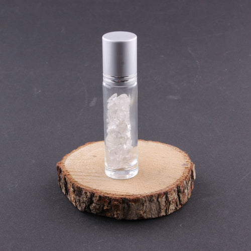 Kristal Kuvars Doğal Taş Esans ve Yağ Şişesi - 10 ml, 8 cm Metal Kapak 