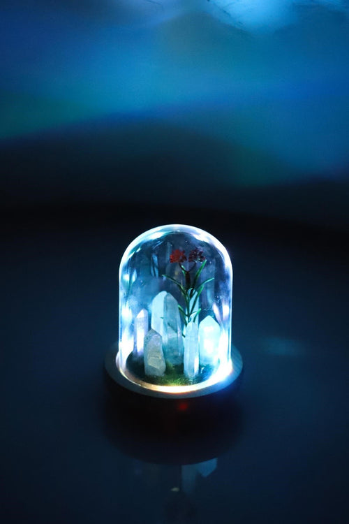 Kristal Kuvars Doğal Taş Dekoratif Cam Fanus Işıklı