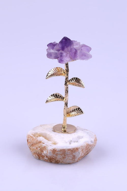 Kristal Kuvars - Ametist Doğal Taş Dekoratif Çiçek