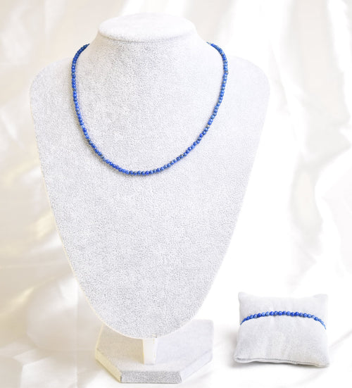 Sertifikalı Lapis Lazuli Doğal Taş Kolye ve Bileklik Takımı 4 mm