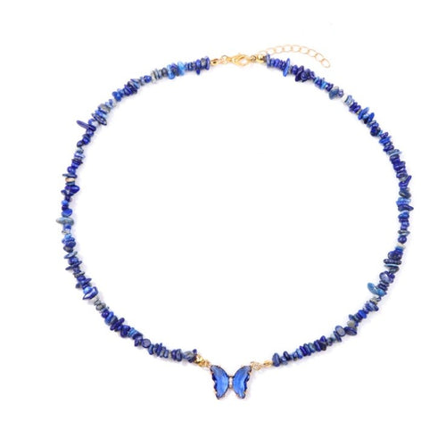 Sertifikalı Lapis Lazuli Doğal Kırık Taş Kelebekli  Kolye 