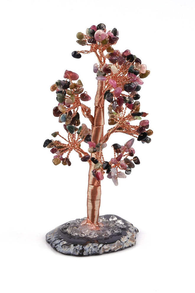 Kristal Kuvars - Turmalin Doğal Taş Tel Sarmalı Tasarım Ağaç