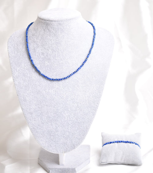 Sertifikalı Lapis Lazuli Doğal Taş Kolye ve Bileklik Takımı 4 mm